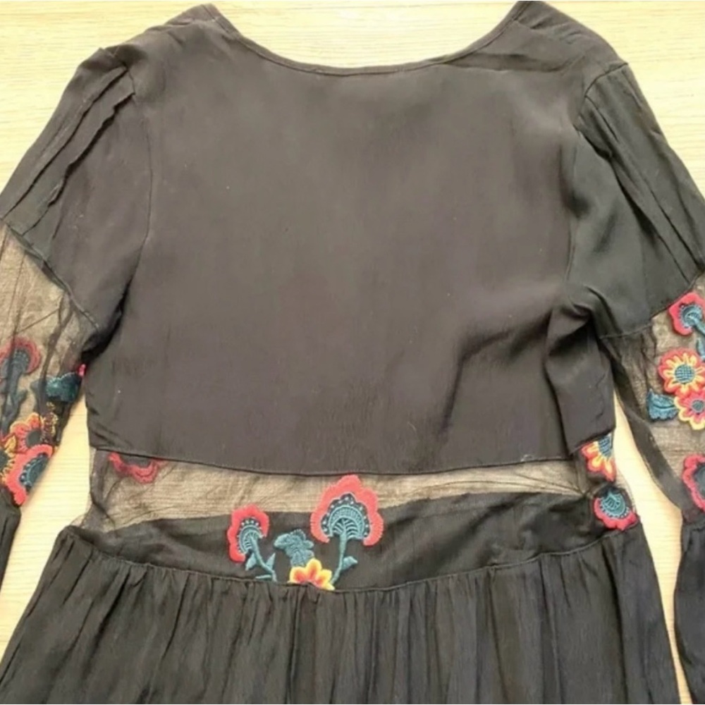 LOWEST PRICE NWOT For Love Lemons Small Black Embroidered Floral Boho Midi Dress - Picture 11 of 14